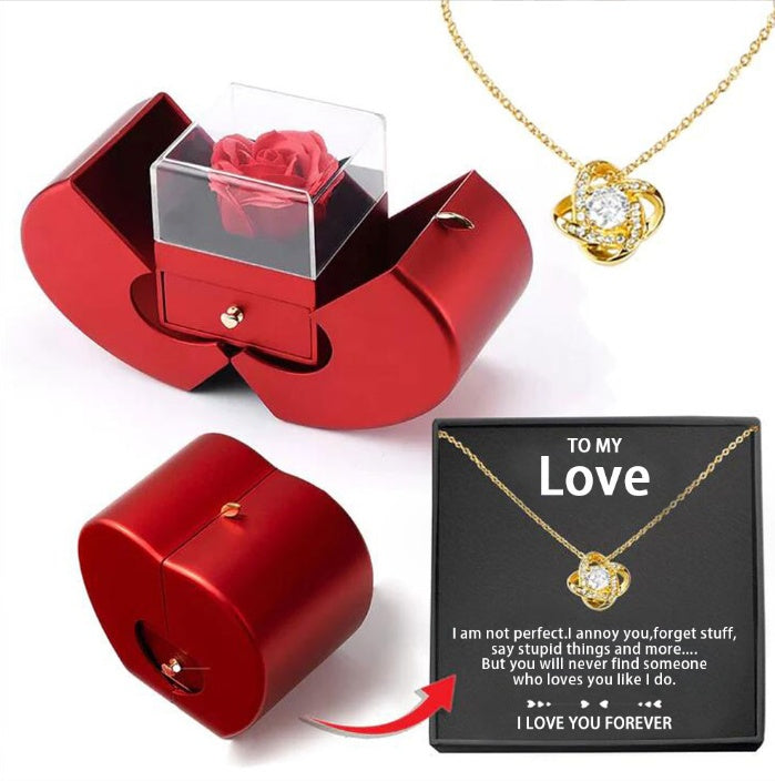 The Forever Bloom Apple Box: Eternal Rose & Dainty Necklace Gift Set - To My Love