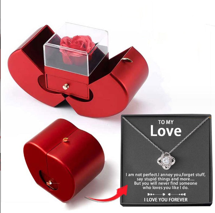 The Forever Bloom Apple Box: Eternal Rose & Dainty Necklace Gift Set - To My Love